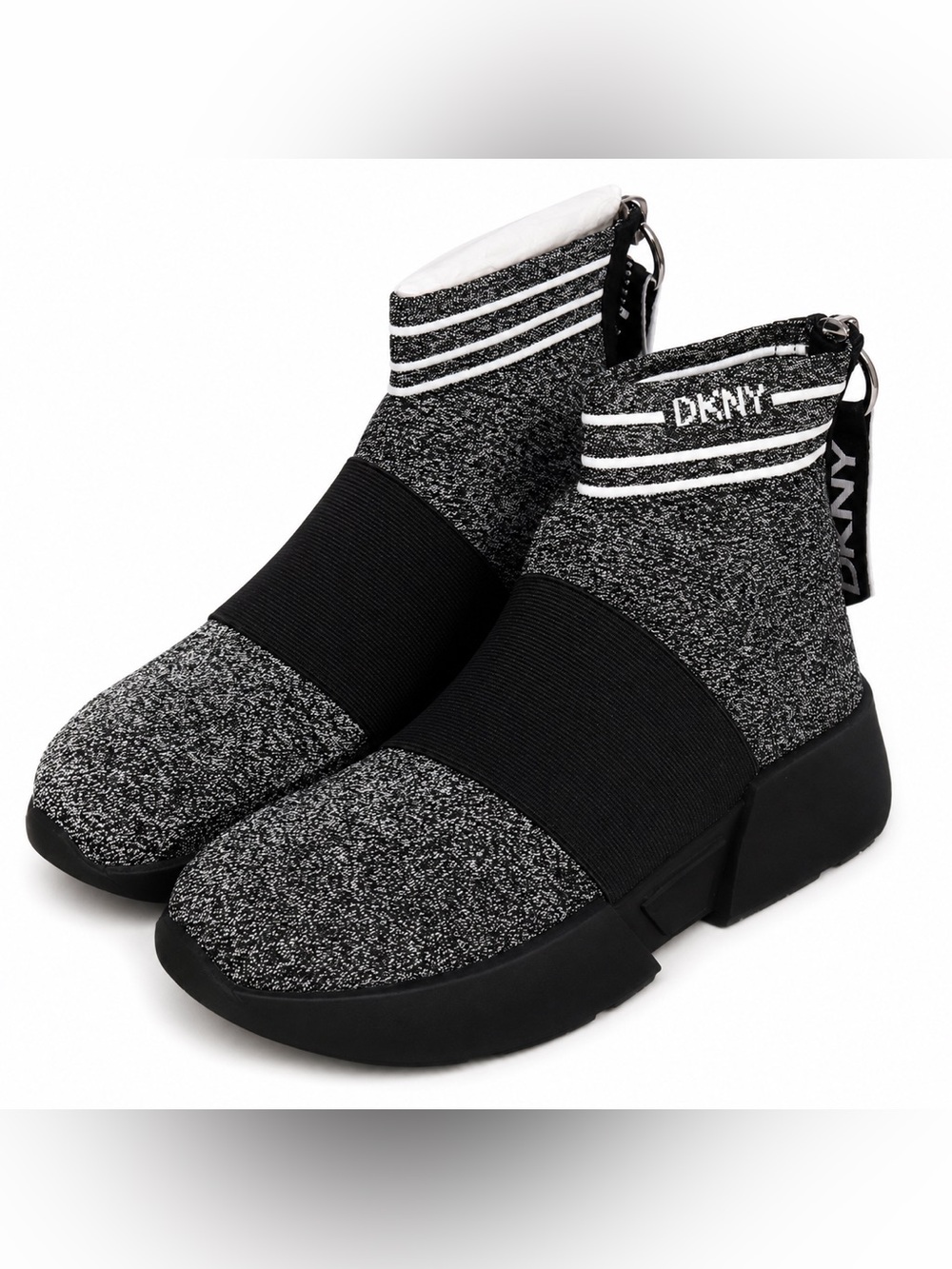 NWT DKNY K209 Reflective Knit Sock Sneakers Women’s Size 8 Slip-On with Box